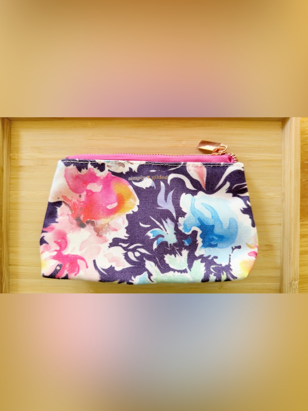 Simply Gilded Floral Zip Pouch Pink Rose Gold Makeup Cosmetic Planner Bag